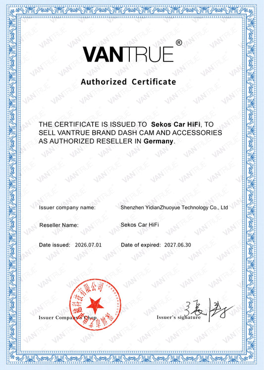 Vantrue Zertifikat